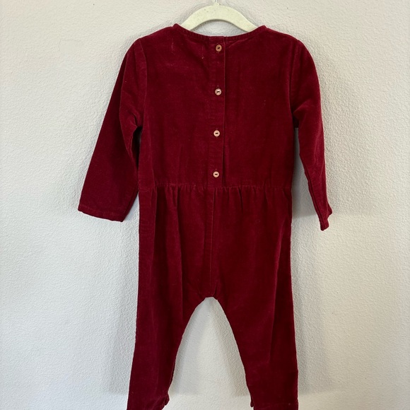 Zara Red Velour Jumpsuit with Bow - Picture 3 of 3